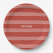 Tomato Red Stripes bord aangepast monogram (Voorkant)