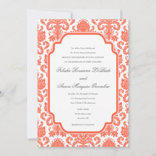 Tomato Red Weddings Designer Damask Sjabloon Kaart