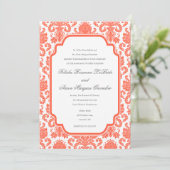 Tomato Red Weddings Designer Damask Sjabloon Kaart (Staand voorkant)