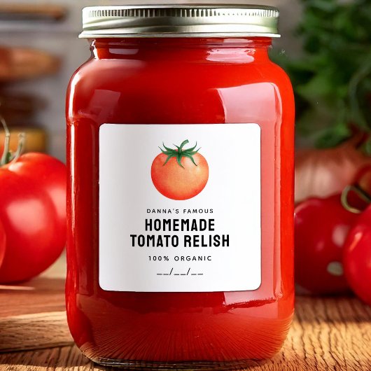 Tomato Relish inblikken label met rode tomaat ontw