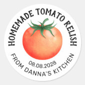 Tomato Relish inblikken label met rode tomaat ontw (Voorkant)