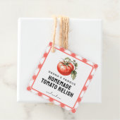 Tomato Relish label met geruit patroon in rood (In situ)
