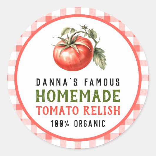 Tomato Relish label met rode tomaat boerderij look (Voorkant)