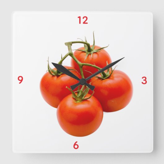 Tomato Wall Clock Vierkante Klok (Voorkant)