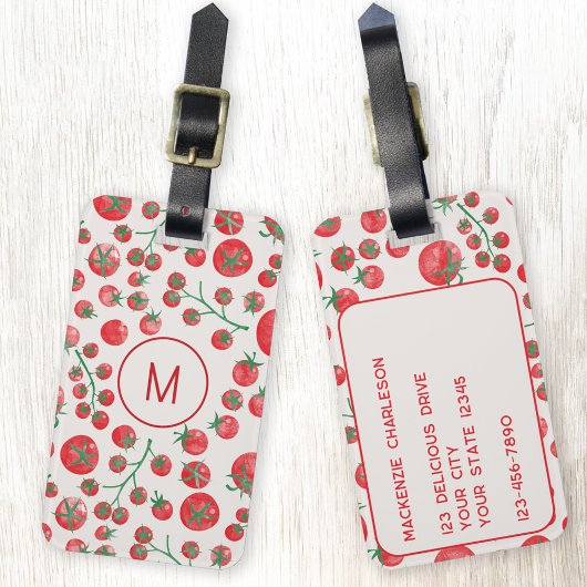 Tomato Waterverf Monogram Initiaal gepersonaliseer Bagagelabel