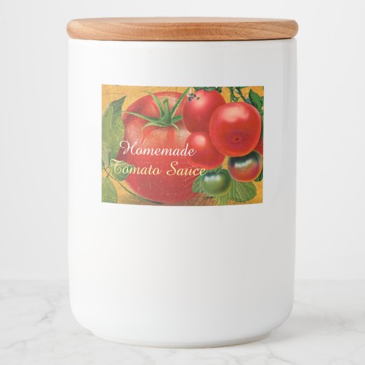 TOMATOES KITCHEN PRESERVES, KANNINGS, TOMATO SAUCE VOEDSELCONTAINER ETIKET (Voorkant)