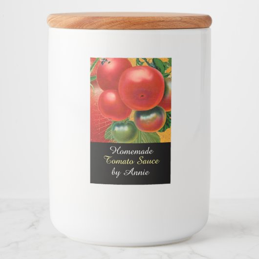 TOMATOES KITCHEN PRESERVES, KANNINGS, TOMATO SAUCE VOEDSELCONTAINER ETIKET (Voorkant)