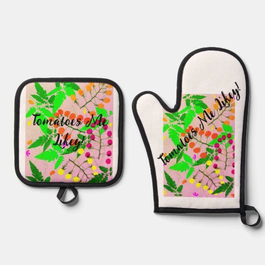 Tomatoes Me Likey Schort Ovenwant & Pannenlap Set (Voorkant)