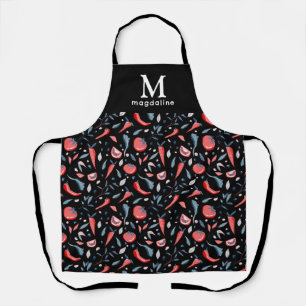 Tomatoes Pattern Black Monogram Name Vegetable Schort