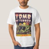 Tomb van terreur die een horrorstripboek gaat make t-shirt (Voorkant)