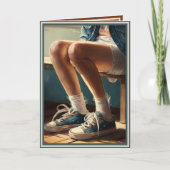 "Tomboy" met geschuurde jean shorts en tennisschoe Kaart (Voorkant)