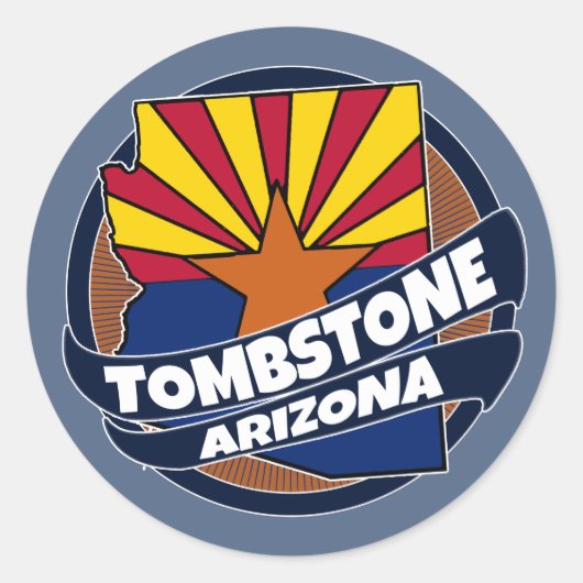 Tombstone Arizona vlag barstte rond stickers (Voorkant)