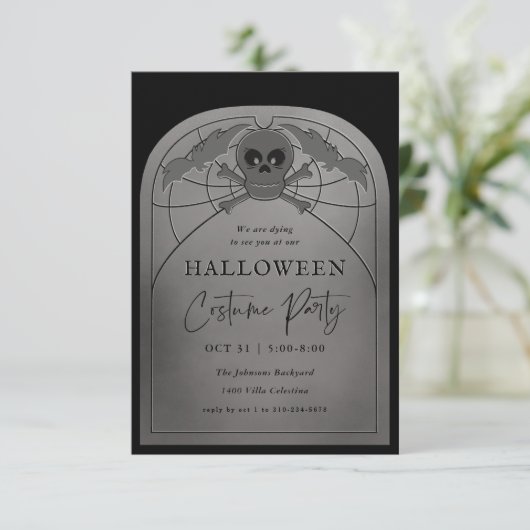 Tombstone Halloween Costume Party Kaart (Staand voorkant)