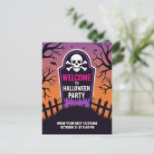 Tombstone Skull Halloween Party Feestdagenkaart (Staand voorkant)