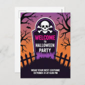 Tombstone Skull Halloween Party Feestdagenkaart (Voorkant / Achterkant)