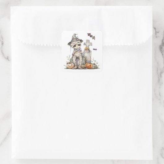 Tombstone Tangle - Mummy in het Pet van een heks Vierkante Sticker (Tas)