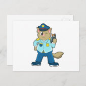 Tomcat als politieagent met uniform en microfoon briefkaart (Voorkant / Achterkant)
