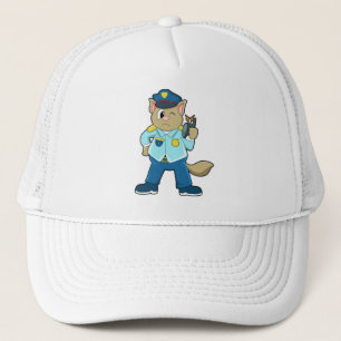 Tomcat als politieagent met uniform en microfoon trucker pet