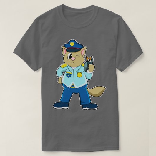 Tomcat als politieagent met Uniform Microphone T-shirt (Design voorkant)
