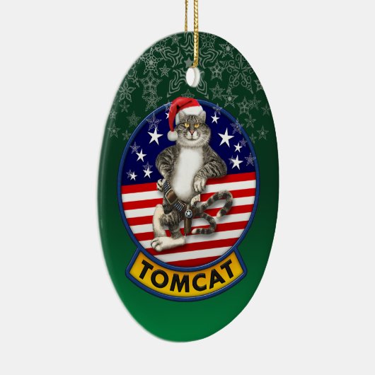 Tomcat Mascot Kerstmis Keramisch Ornament (Rechts)