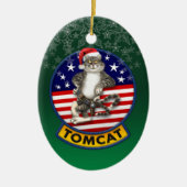 Tomcat Mascot Kerstmis Keramisch Ornament (Voorkant)