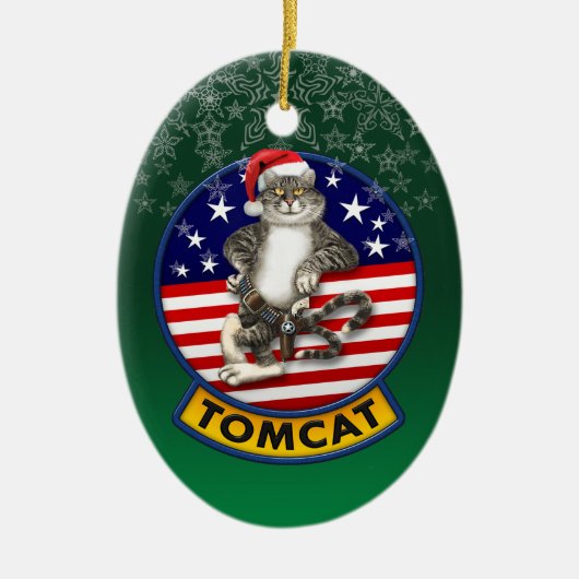 Tomcat Mascot Kerstmis Keramisch Ornament (Voorkant)