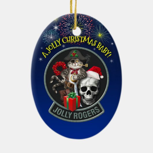 Tomcat Mascot Kerstmis Keramisch Ornament (Achterkant)