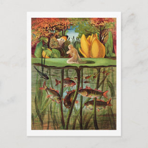 Tommelise erg desolaat op het waterlelblad, in briefkaart