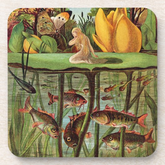 Tommelise erg desolaat op het waterlelblad, in drankjes onderzetter (Voorkant)