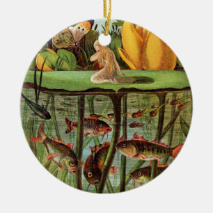 Tommelise erg desolaat op het waterlelblad, in keramisch ornament