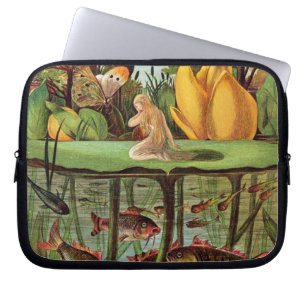 Tommelise erg desolaat op het waterlelblad, in laptop sleeve