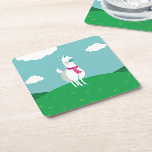 Tommy the Llama Kartonnen Onderzetters (Schuin)