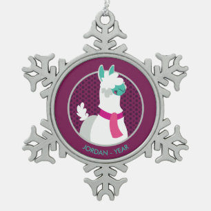 Tommy the Llama Tin Sneeuwvlok Ornament