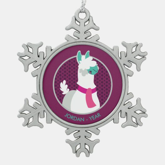 Tommy the Llama Tin Sneeuwvlok Ornament (Voorkant)