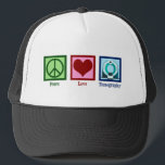 Tomografie van de vredesliefdestomografie trucker pet<br><div class="desc">Peace Love Tomography. Een schattig tomografisch geschenk voor een CT-scan technicus of technoloog die bij het maken van beelden met een tomografie werkt.</div>