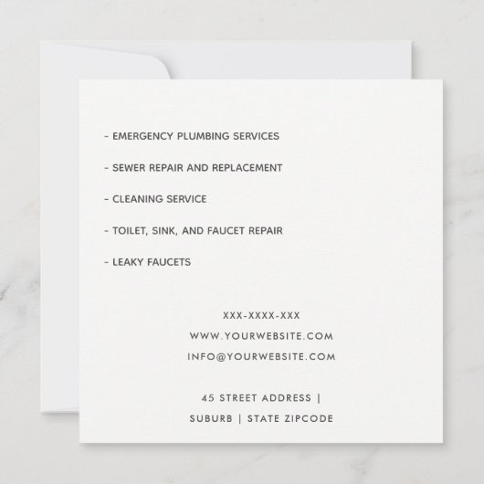 TOMOTO RED NAVY PLUMBER SERVICE PIPES PLUMBING KAART (Achterkant)