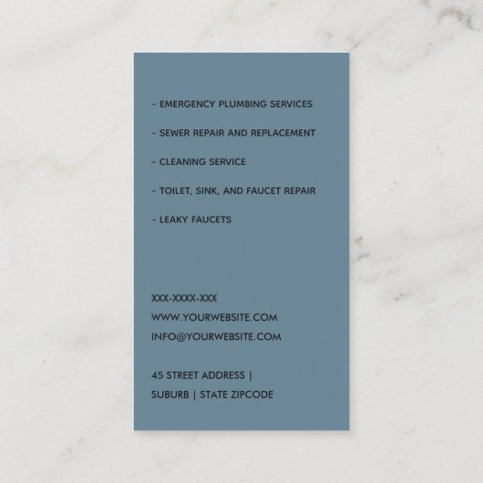 TOMOTO RED NAVY PLUMBER SERVICE PIPES PLUMBING VISITEKAARTJE (Achterkant)