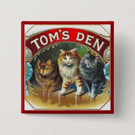 Toms Den  Sigar Label Vierkante Button 5,1 Cm (Voorkant)