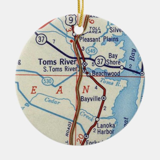 Toms River NJ Map Keramisch Ornament (Voorkant)