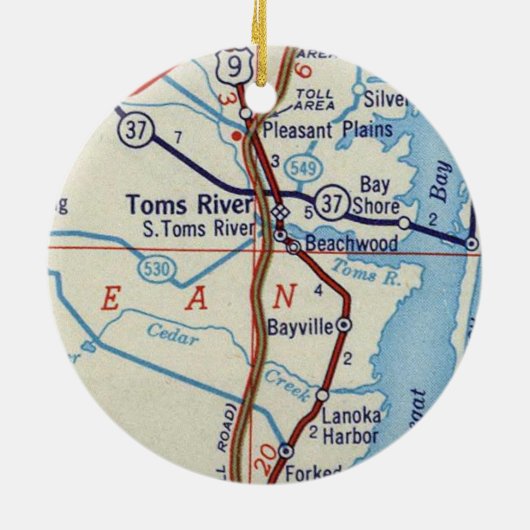 Toms River NJ Map Keramisch Ornament (Achterkant)