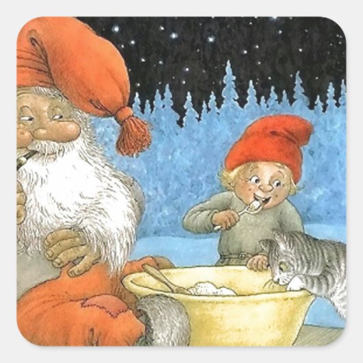 Tomte Nisse, ook bekend als Santa Clause Vierkante Sticker (Voorkant)