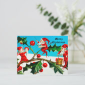tomte- of kerstkleven die bessen schilderen briefkaart (Staand voorkant)