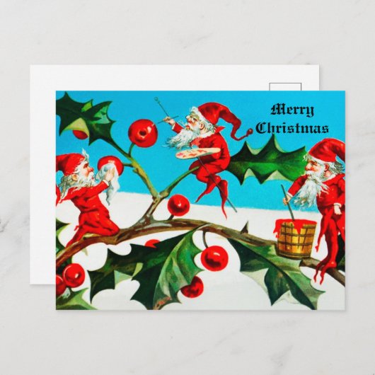  tomte- of kerstkleven die bessen schilderen briefkaart (Voorkant / Achterkant)