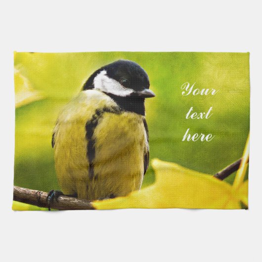 Tomtit - naar het seizoen gedrukt theedoek (Horizontaal)