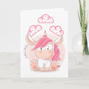 Ton Fun Girl 1ste verjaardag Pink Hair Unicorn Kaart