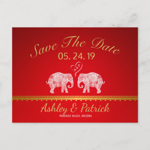 TON LOVE-Elephant Couple Indian Save the Date Aankondigingskaart