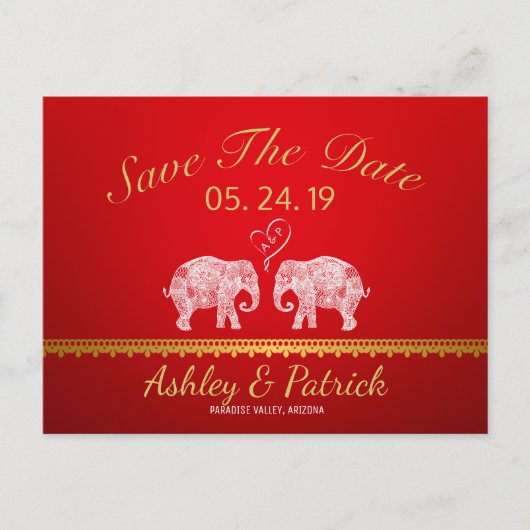 TON LOVE-Elephant Couple Indian Save the Date Aankondigingskaart (Voorkant)