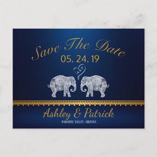 TON LOVE-Elephant Couple Indian Save the Date Aankondigingskaart (Voorkant)