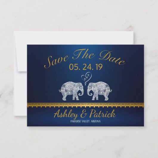 TON LOVE-Elephant Couple Indian Save the Date Kaart (Voorkant)