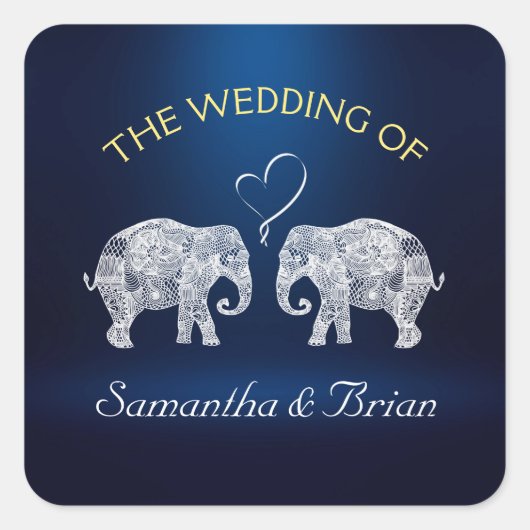 TON LOVE | Elephant Night Light Wedding Custom Vierkante Sticker (Voorkant)